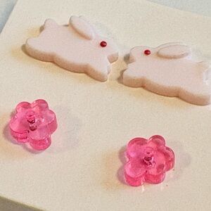 Vintage 1990 Avon Springtime Bunny Stud Earring Set Kids Pastel Easter NIB 336